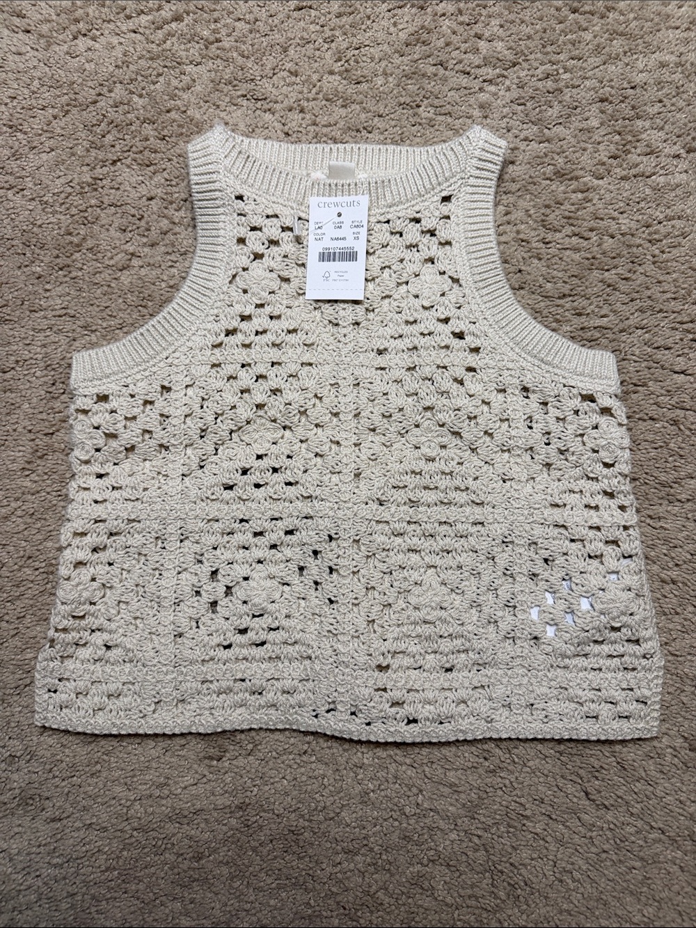 Crewcuts Cream Crochet Sweater Tank